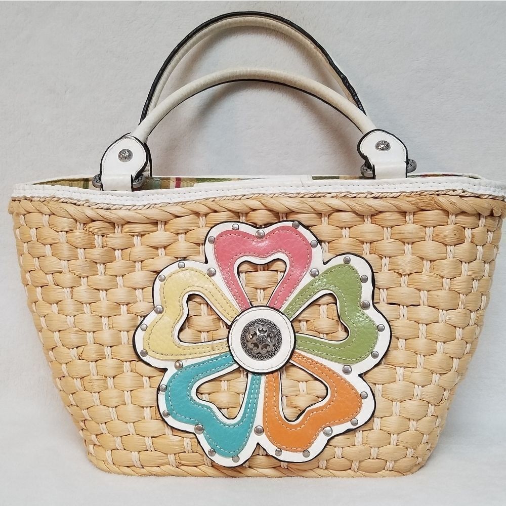 VINTAGE Woven Floral Flower Power Vegetable Purse